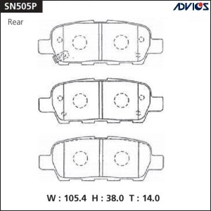 Колодки NISSAN Murano, Qashqai, Tiida, X-Trail, FX35/45/50 (2005-) задние SN505P ADVICS