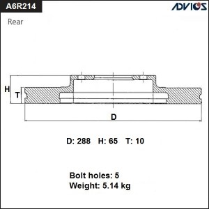 Диск тормозной задний A6R214B ADVICS