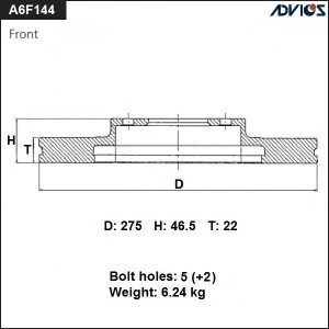 Диск тормозной TOYOTA Corolla/Altis (2010-) передний A6F144 ADVICS