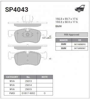 Колодки тормозные передние SP4043 SANGSIN